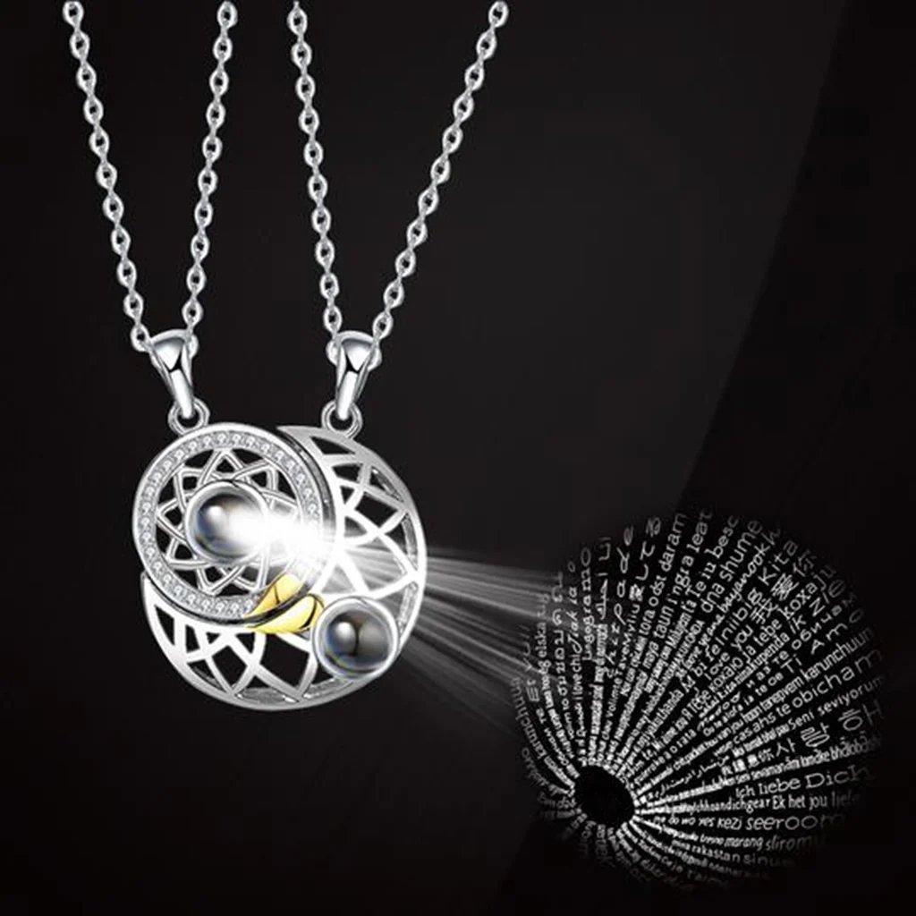 100 Languages I Love You Necklace Projection Pendant Sun And Moon Couple Gift - Image 4