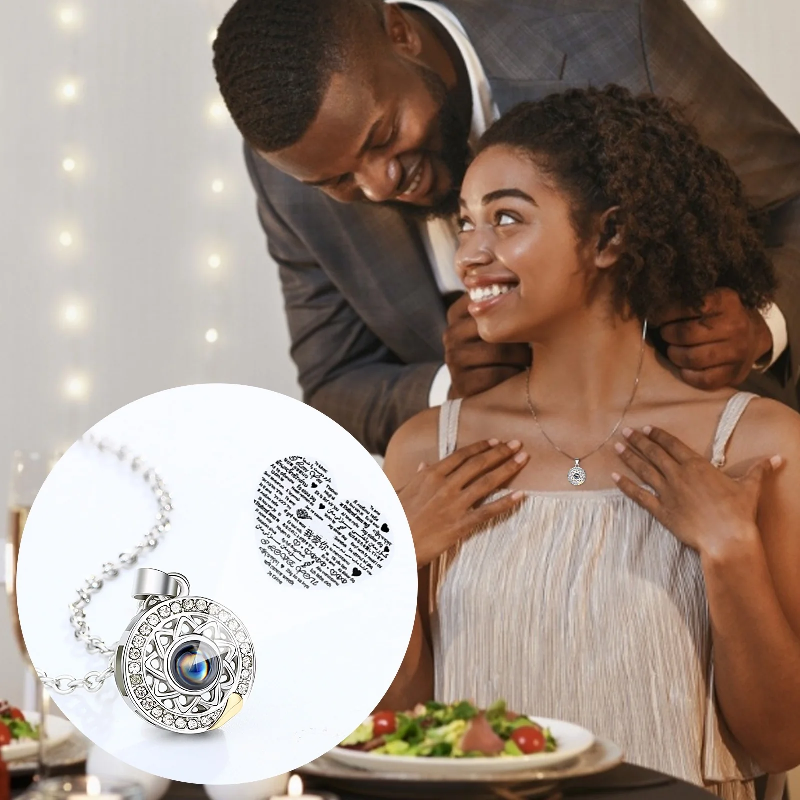 100 Languages I Love You Necklace Projection Pendant Sun And Moon Couple Gift - Image 7
