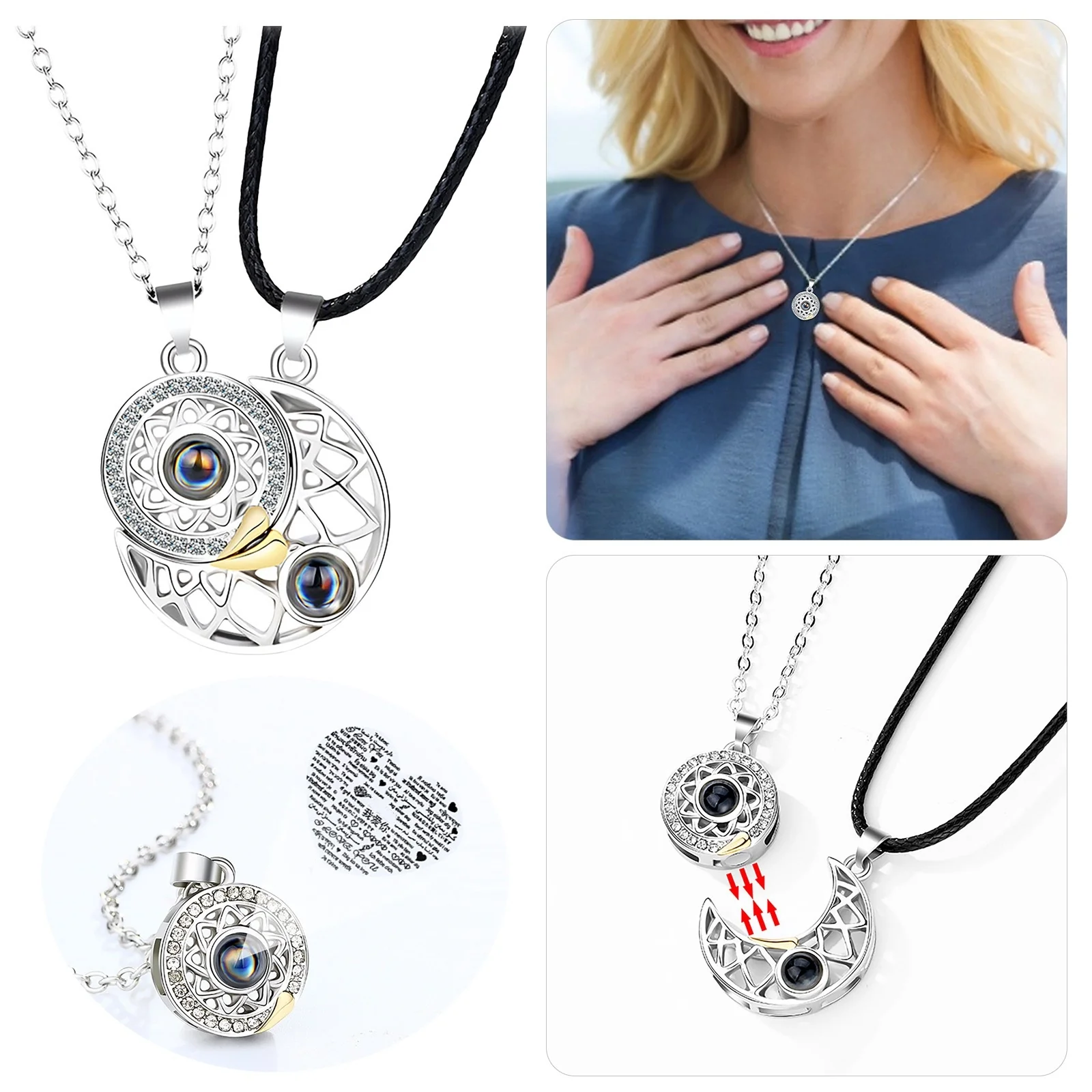 100 Languages I Love You Necklace Projection Pendant Sun And Moon Couple Gift - Image 8