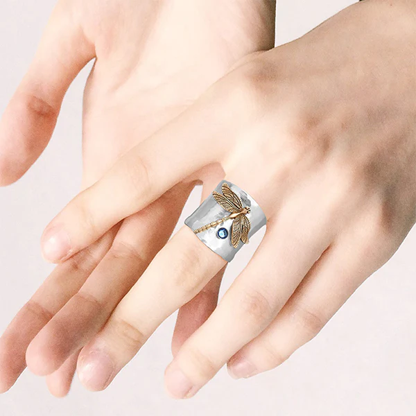 925 Sterling Silver Dragonfly Sapphire Ring - Image 10