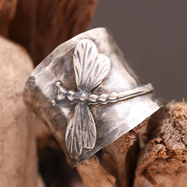 925 Sterling Silver Dragonfly Sapphire Ring - Image 3