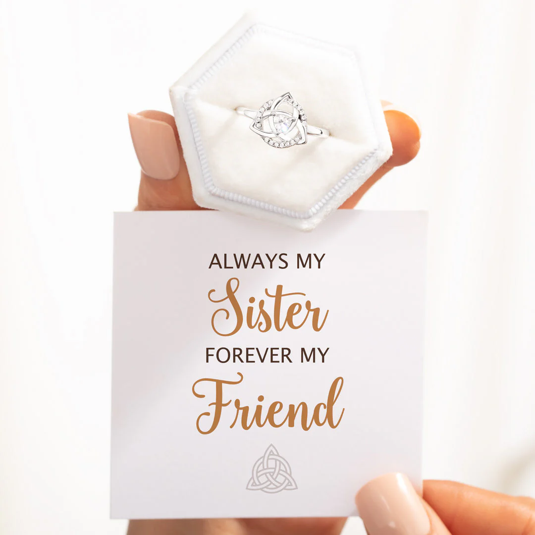 Always My Sister Forever My Friend Celtic Sisters Knot Ring - Image 3