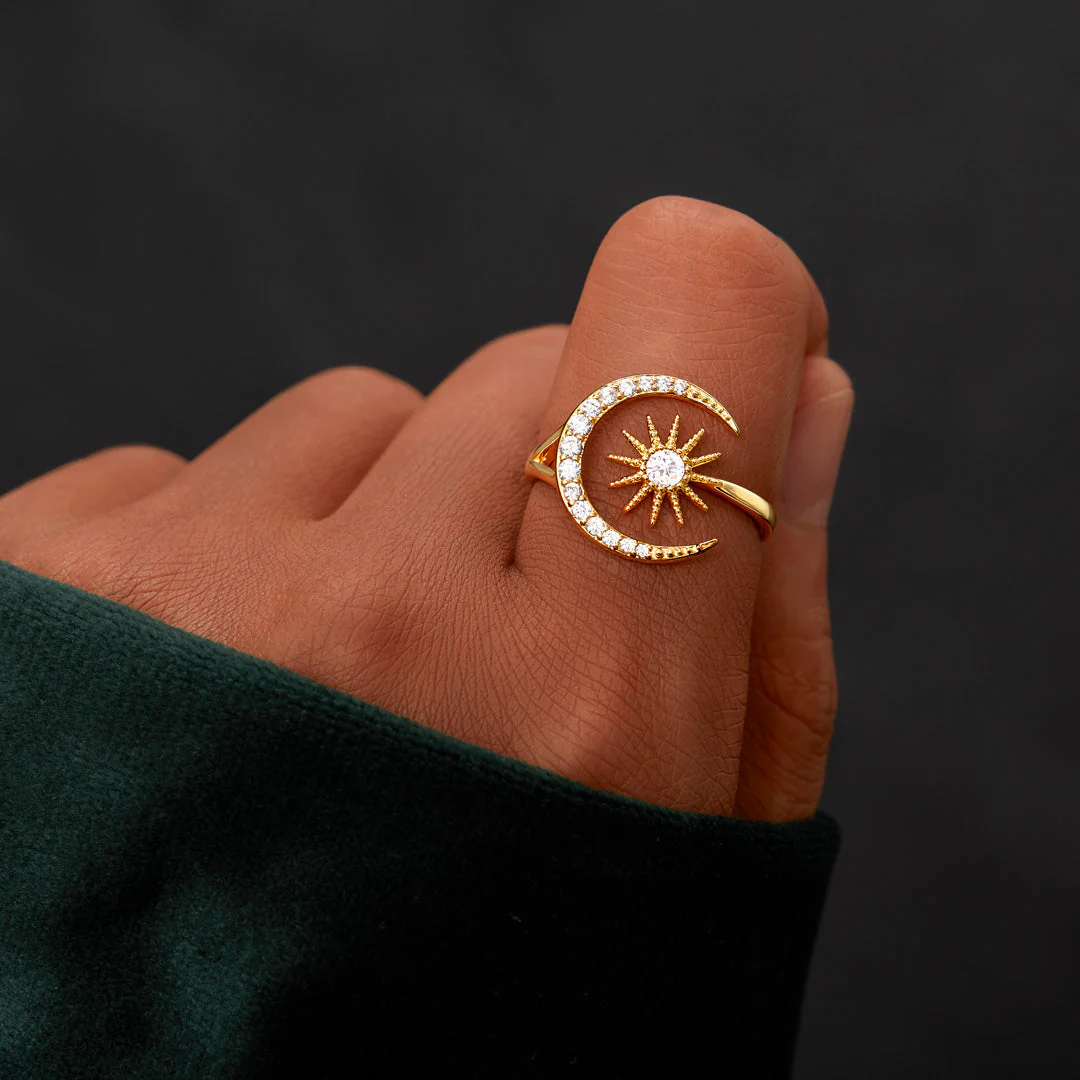 Always Under the Same Moon Crescent Moon & Star Ring - Image 5