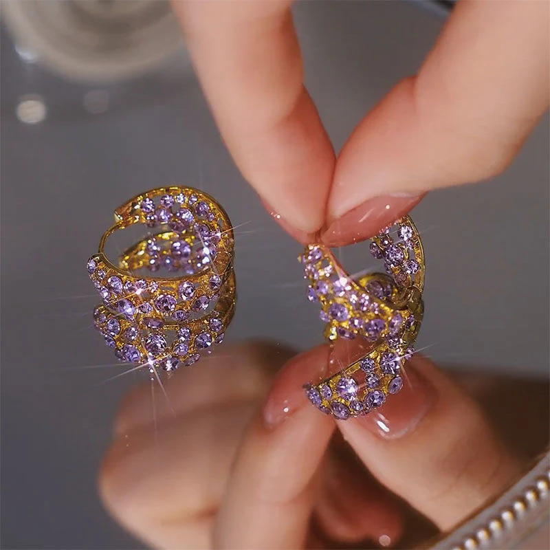 French Amethyst Crystal Hoop Earrings - Image 4