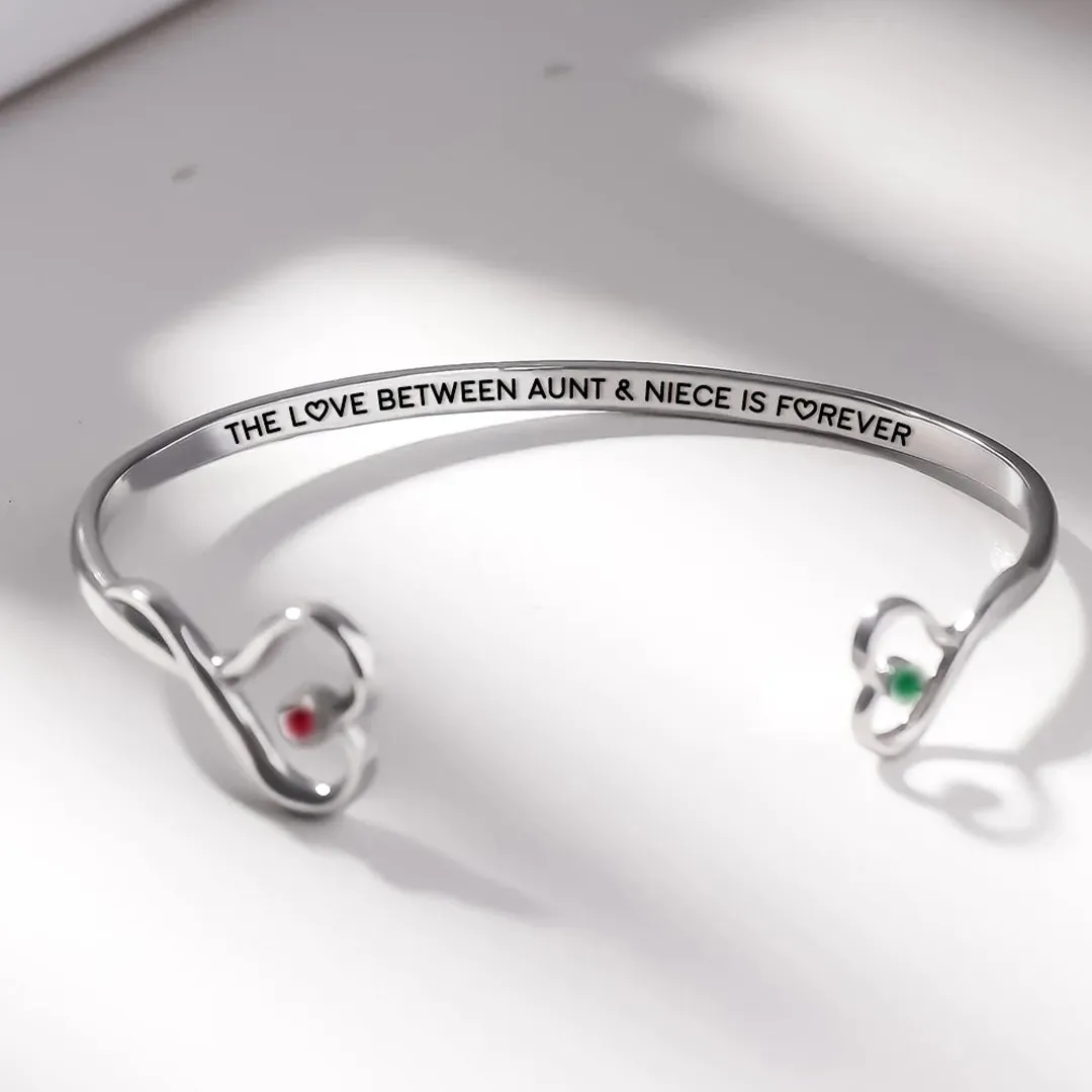 THE LOVE BETWEEN AUNT & NIECE IS FOREVER DOUBLE HEARTS CUSTOM BIRTHSTONES BRACELET - Image 4