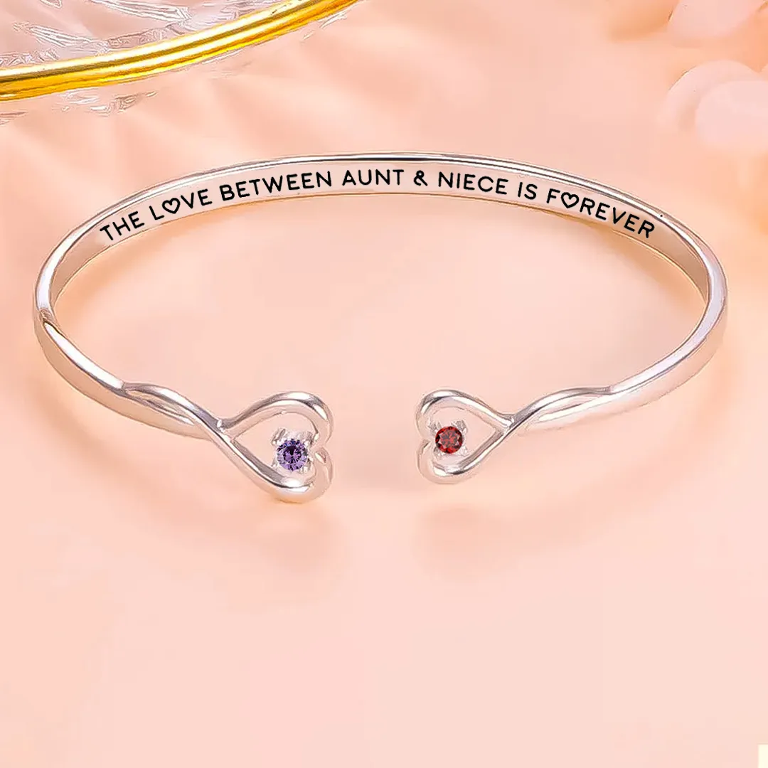 THE LOVE BETWEEN AUNT & NIECE IS FOREVER DOUBLE HEARTS CUSTOM BIRTHSTONES BRACELET - Image 5