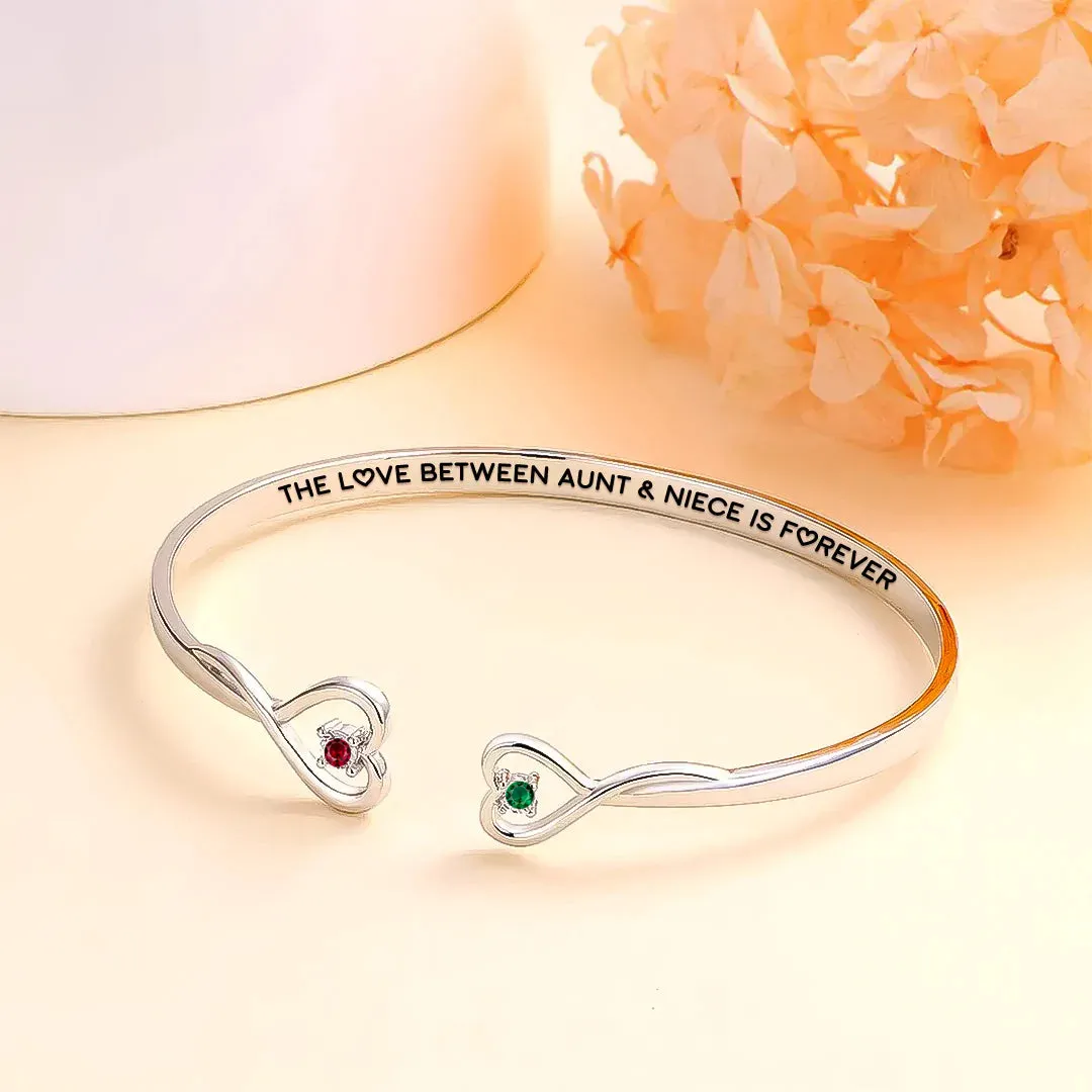 THE LOVE BETWEEN AUNT & NIECE IS FOREVER DOUBLE HEARTS CUSTOM BIRTHSTONES BRACELET - Image 6