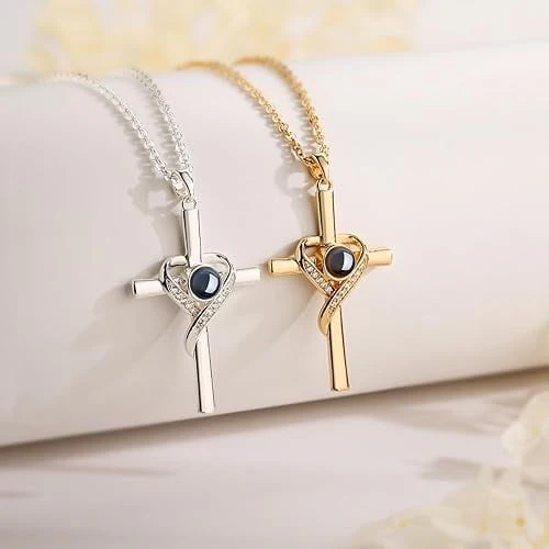 Heart -Shaped Cross Bible Verse Projection Necklace - Image 3