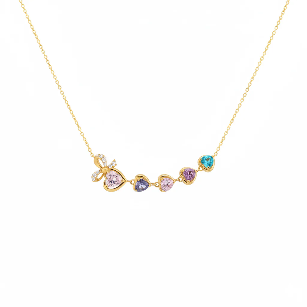 Mama's Heartbeats Mom And 1-6 Birthstone Bow Necklace - Image 8