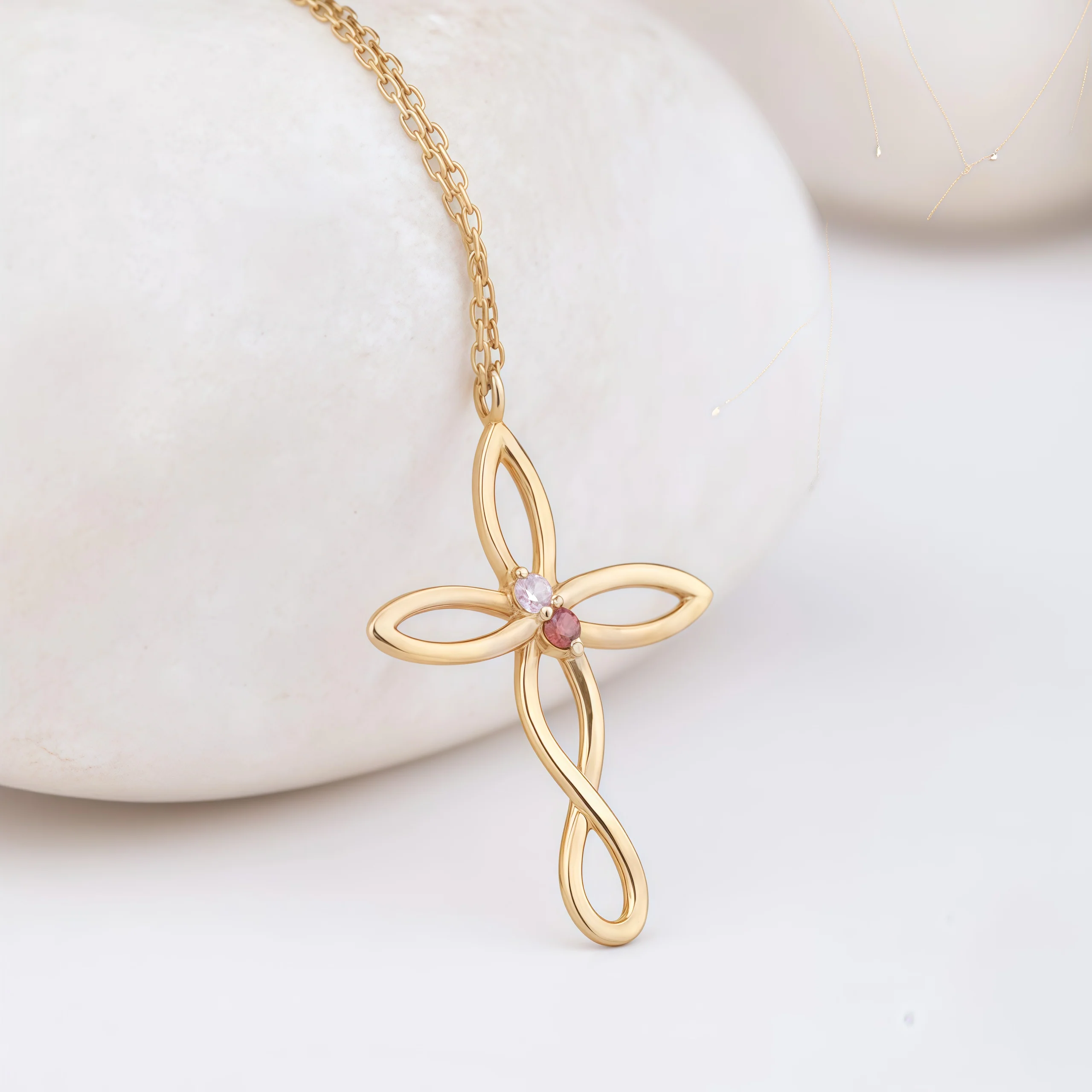 FOR LOVE- CUSTOM FAMILY BIRTHSTONE CROSS NECKLACE - Image 2
