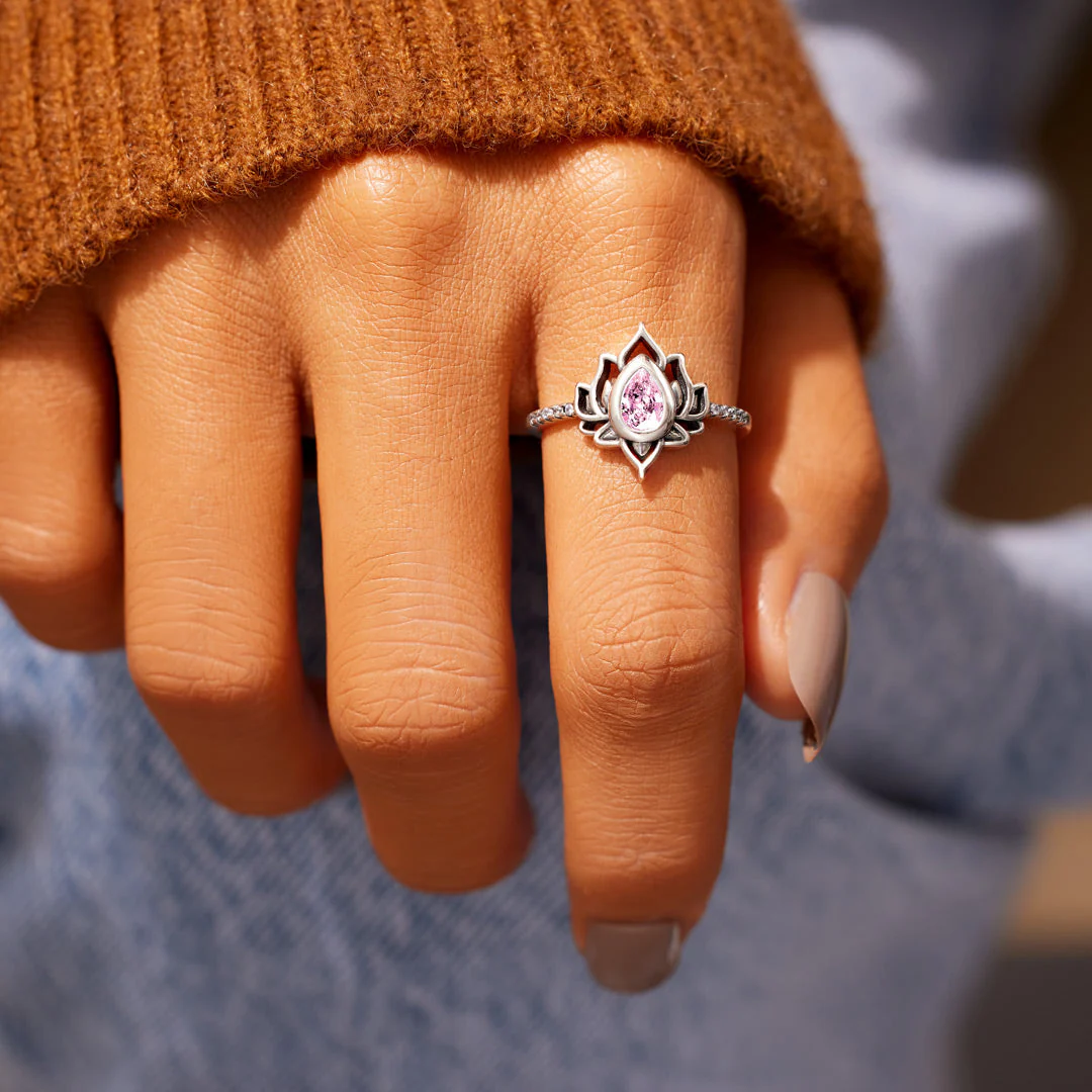 Personalized Name And Birthstone Lotus Ring - Image 4