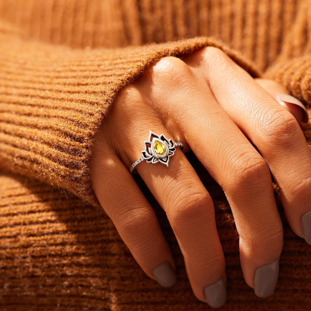 Personalized Name And Birthstone Lotus Ring - Image 6
