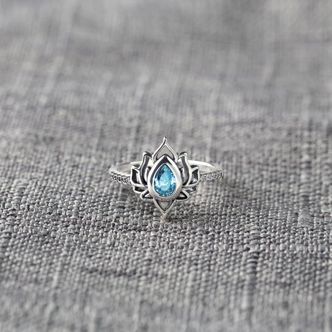 Personalized Name And Birthstone Lotus Ring - Image 9