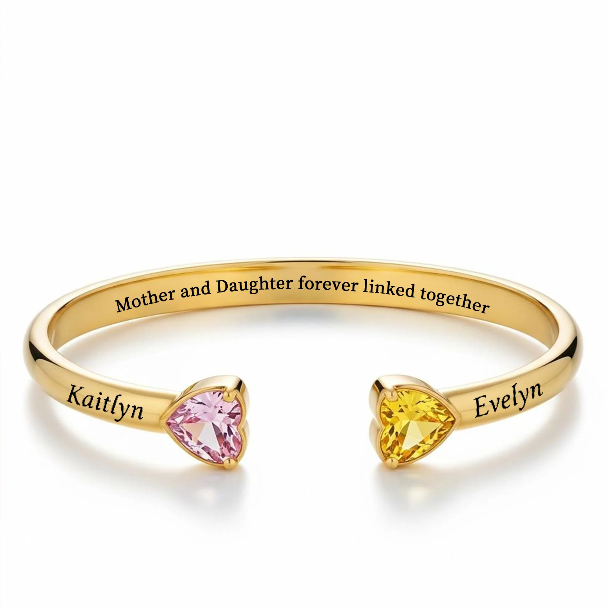 Mother And Daughter Double Heart Custom Birthstone&Name Bracelet - Image 7