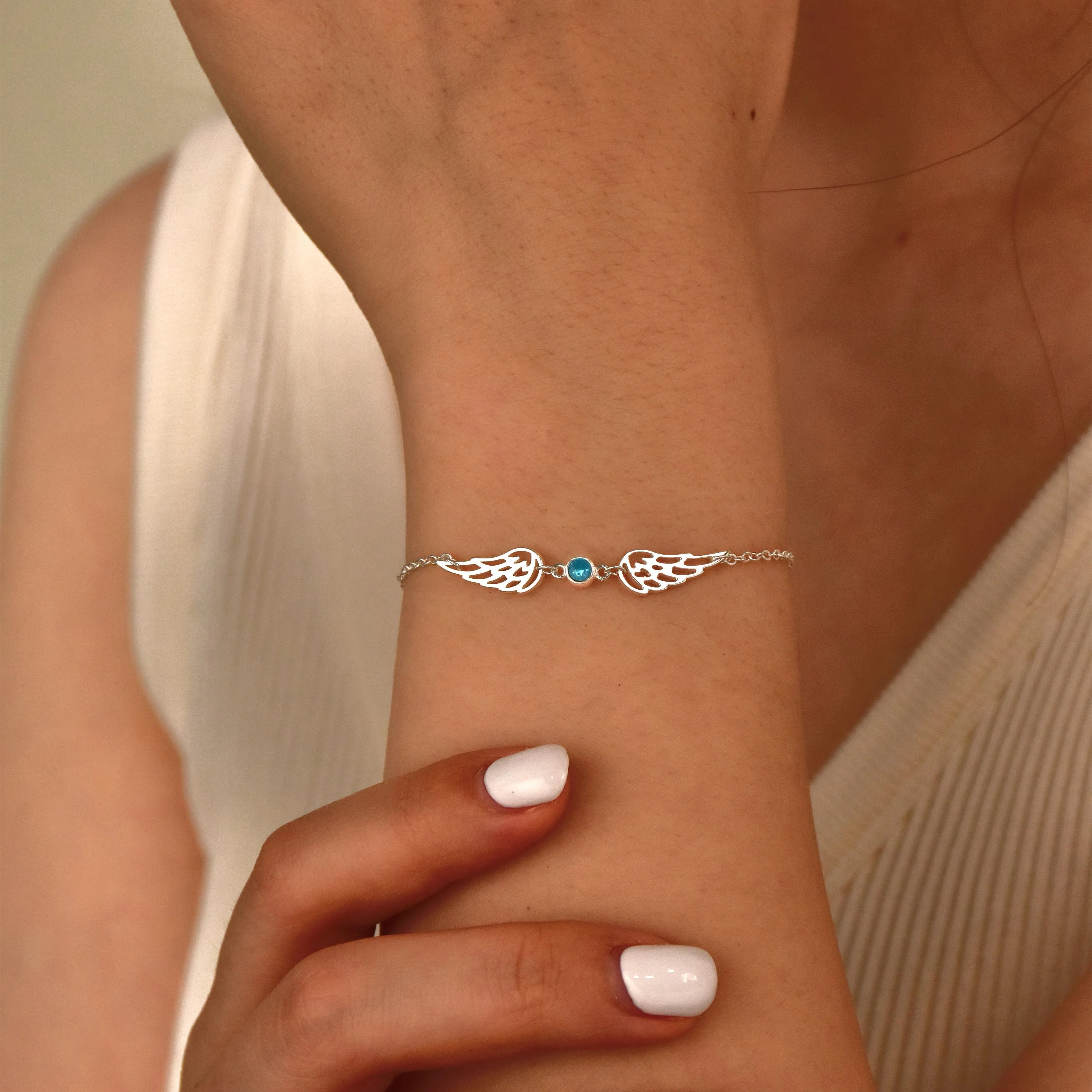For Memorial- I'm a Wife to a Husband Custom Birthstone Wing Bracelet - Image 2