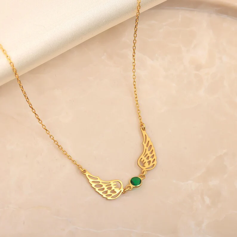 For Memorial -  I'm a Wife to a Husband Custom Birthstone Wing Necklace - Image 8