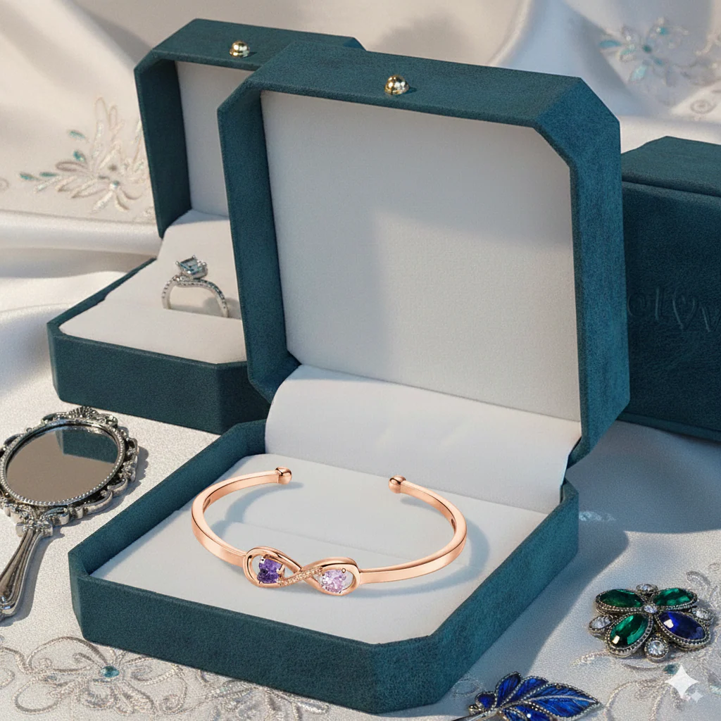 Mother&Daughter Double Heart Custom Birthstones Infinity  Bracelet - Image 12