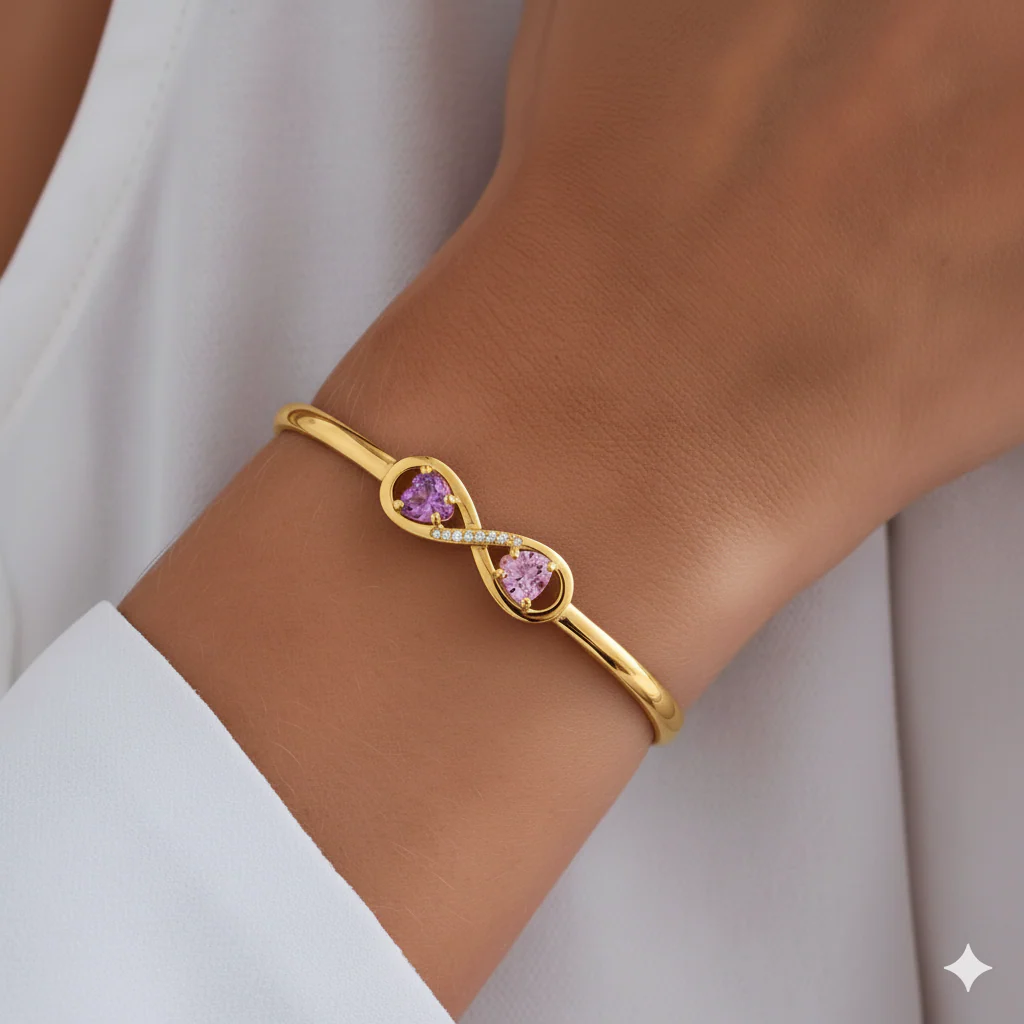 Mother&Daughter Double Heart Custom Birthstones Infinity  Bracelet - Image 5