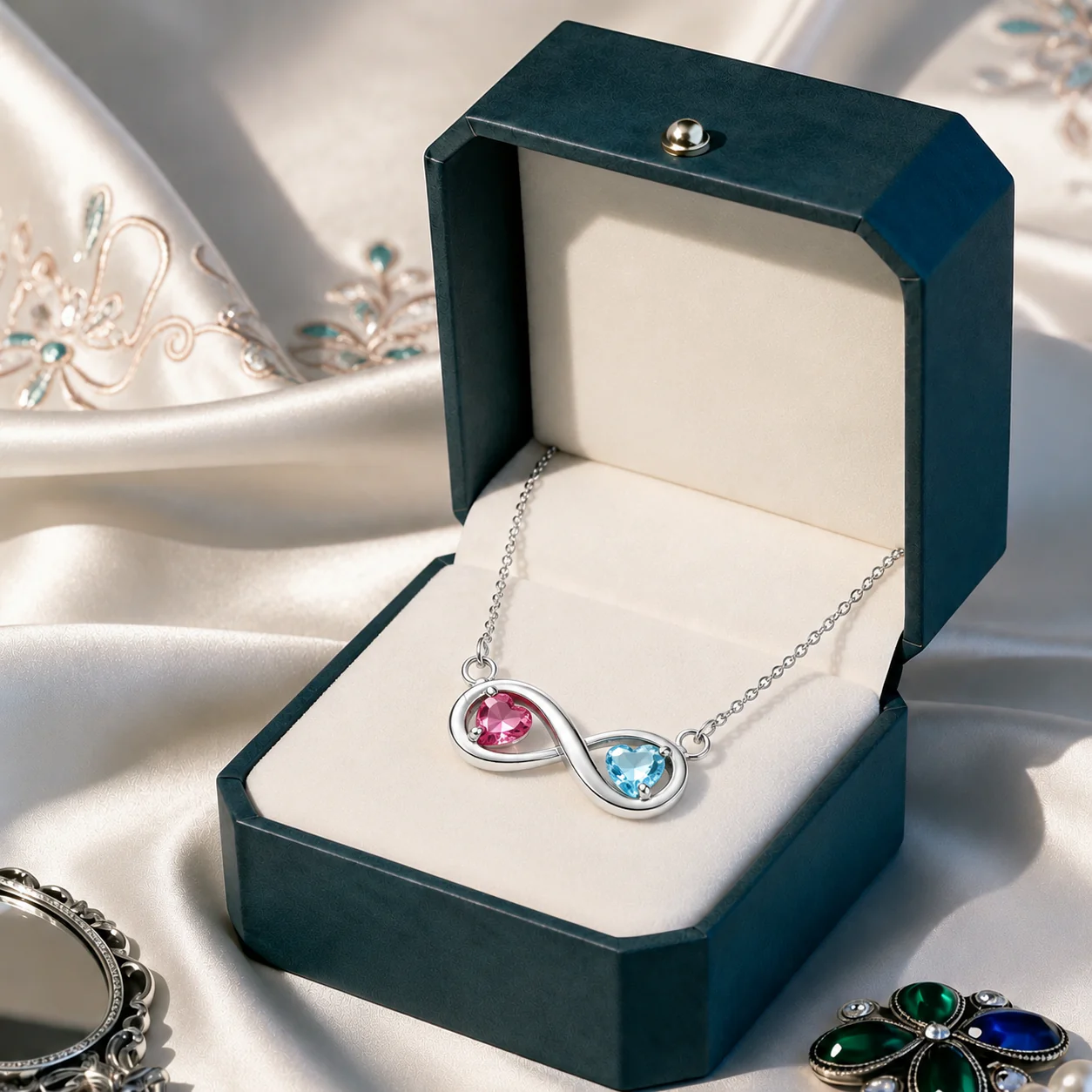 Mother&Daughter Connected By Heart Double Birthstones Infinity Necklace - Image 10