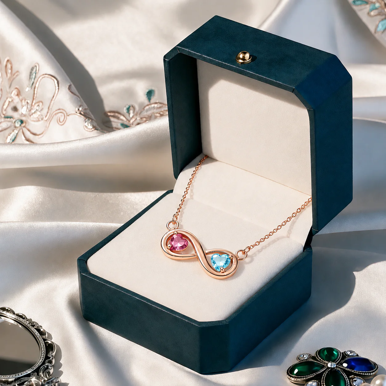 Mother&Daughter Connected By Heart Double Birthstones Infinity Necklace - Image 12