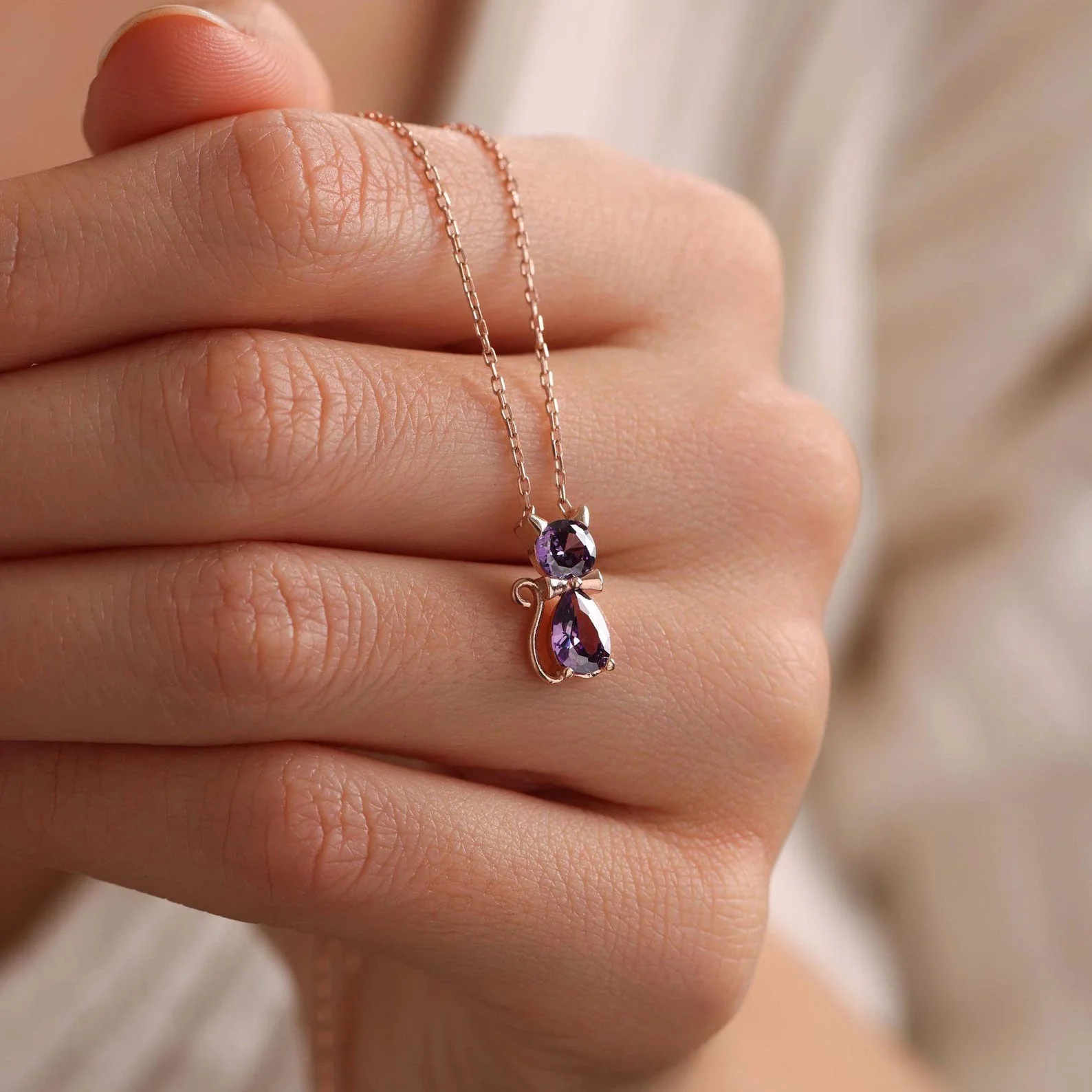 For Cat Lover-Birthstone Kitten Necklace - Image 4