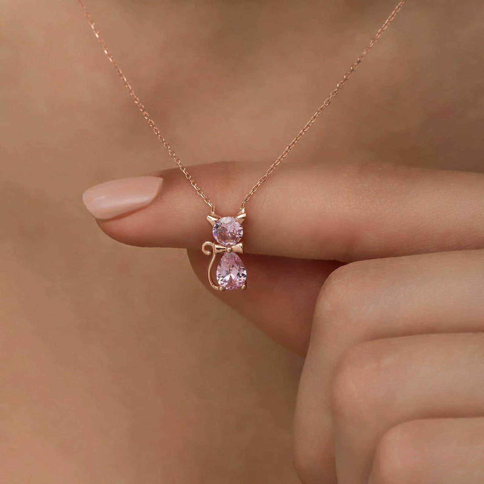 For Cat Lover-Birthstone Kitten Necklace - Image 6