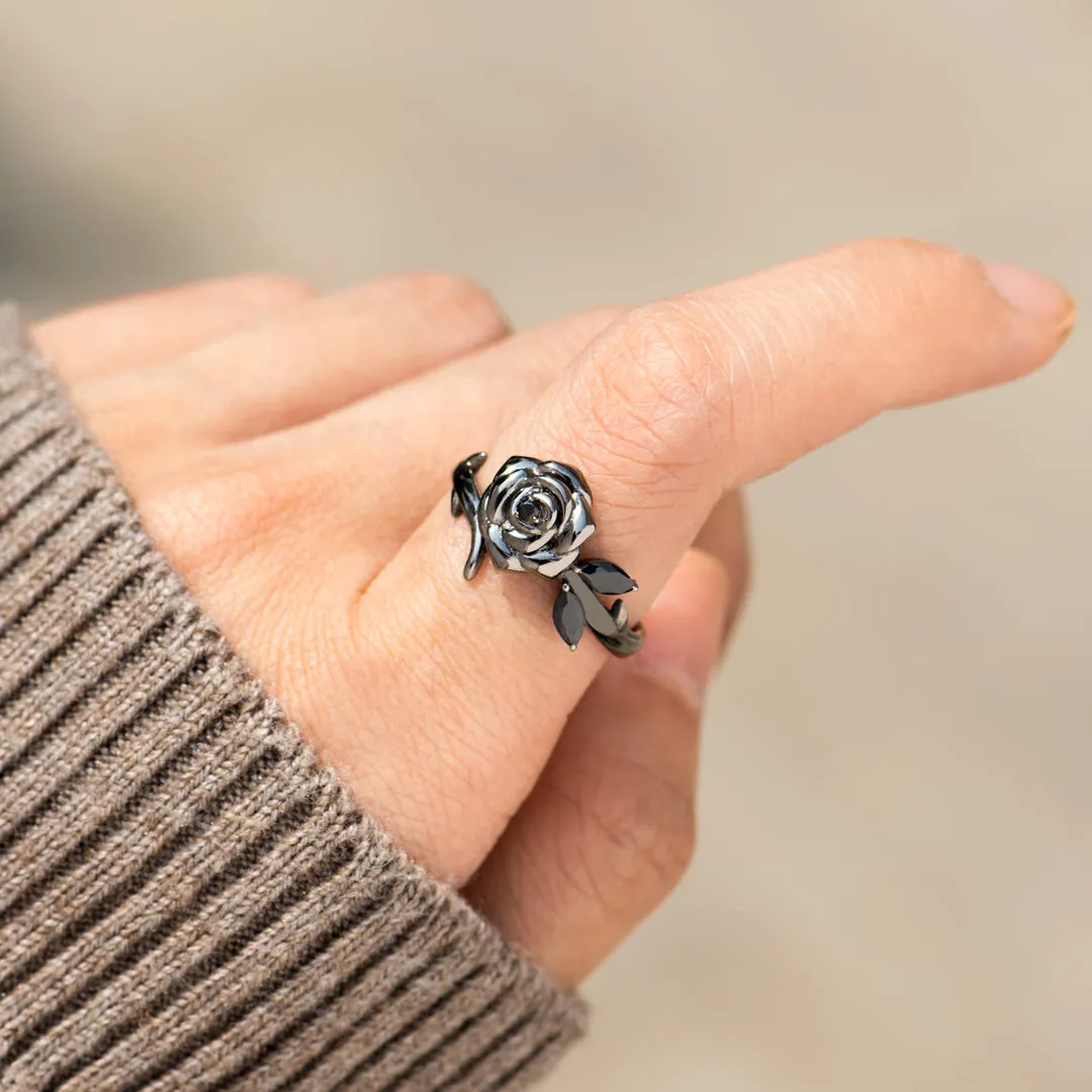 BURNED AND SURVIVED ENGRAVED BLACK ROSE RING - Image 8