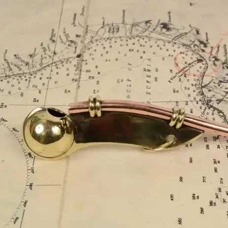 1920s English Brass and Copper Boatswain Whistle Antique Marine Tool - Image 6