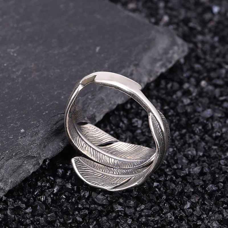 🔥Summer Hot Sale🌊 925 Sterling Silver Boho Feather Turquoise Adjustable Ring - Image 9