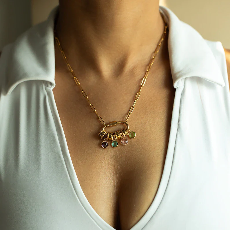 Carabiner Personalized Name Birthstone Necklace - Image 2