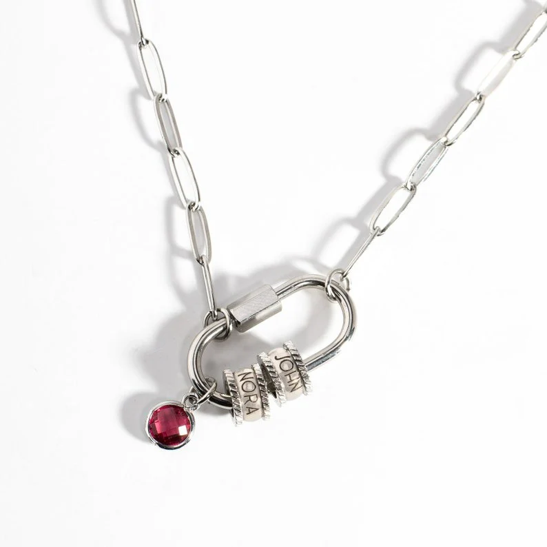 Carabiner Personalized Name Birthstone Necklace - Image 3