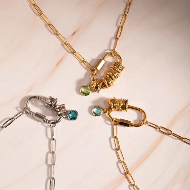 Carabiner Personalized Name Birthstone Necklace - Image 4