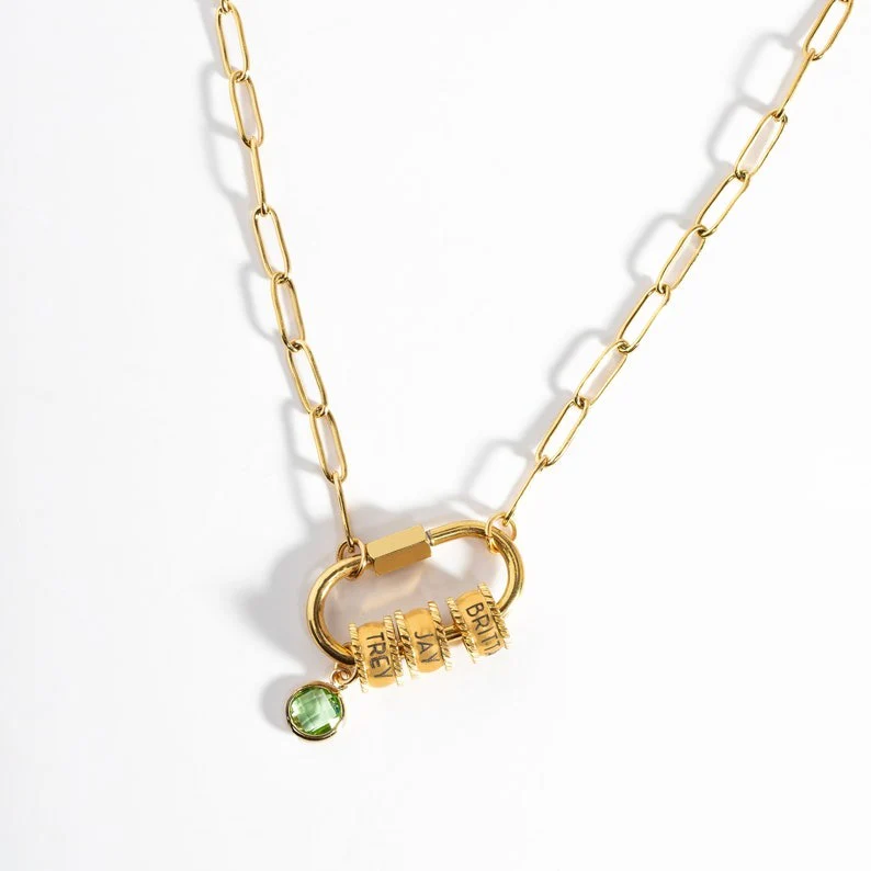 Carabiner Personalized Name Birthstone Necklace - Image 5