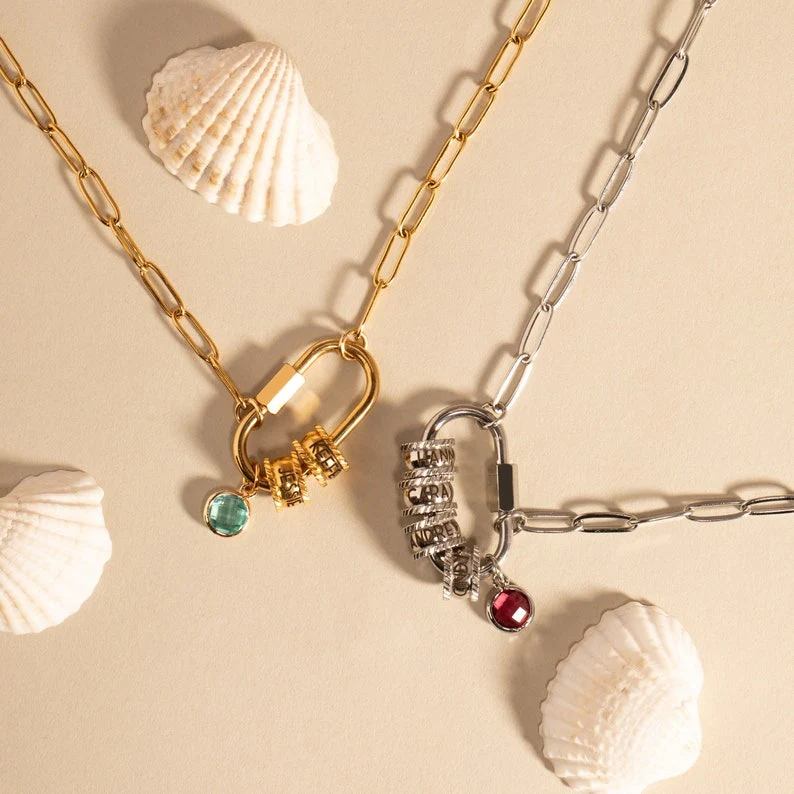 Carabiner Personalized Name Birthstone Necklace - Image 7