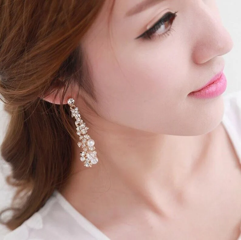 Pearl Moissanite Dangle Chandelier Drop Earrings - Image 3