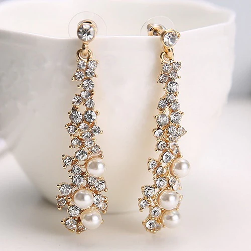 Pearl Moissanite Dangle Chandelier Drop Earrings - Image 5