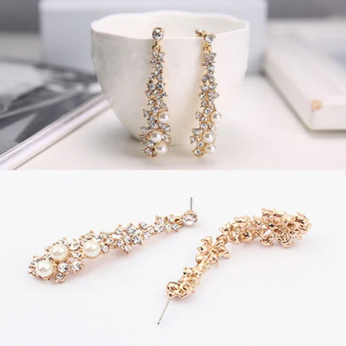 Pearl Moissanite Dangle Chandelier Drop Earrings - Image 6