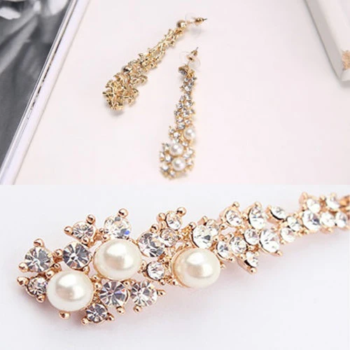 Pearl Moissanite Dangle Chandelier Drop Earrings - Image 7