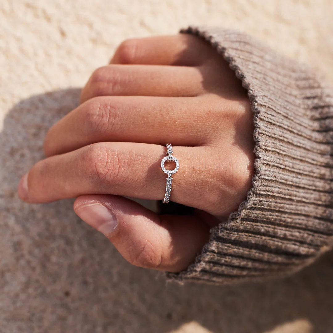 925 Sterling Silver Good Times And Bad Times Emotional Support Pavé Open Circle Ring - Image 5