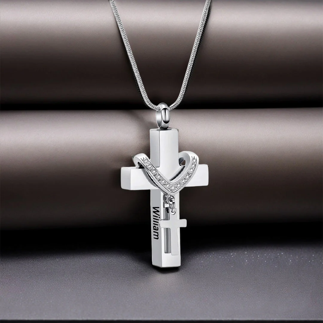 For Memorial - Custom Name Cross Pendant Urn Necklace - Image 4