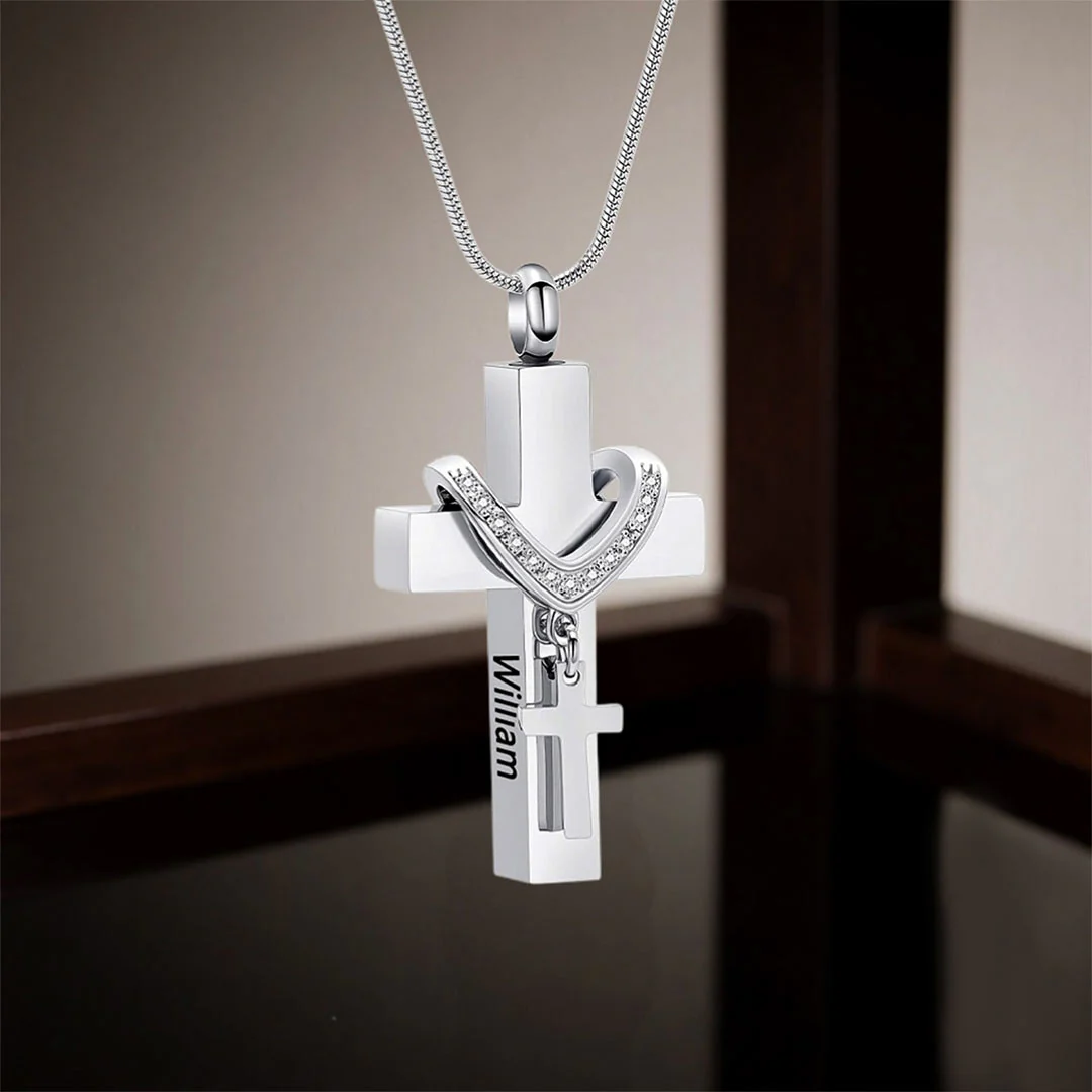 For Memorial - Custom Name Cross Pendant Urn Necklace - Image 5