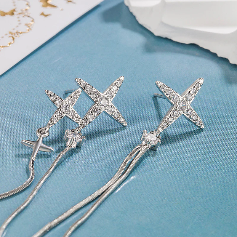 🌸Irregular Cross Star Zircon Tassel Earrings - Image 3