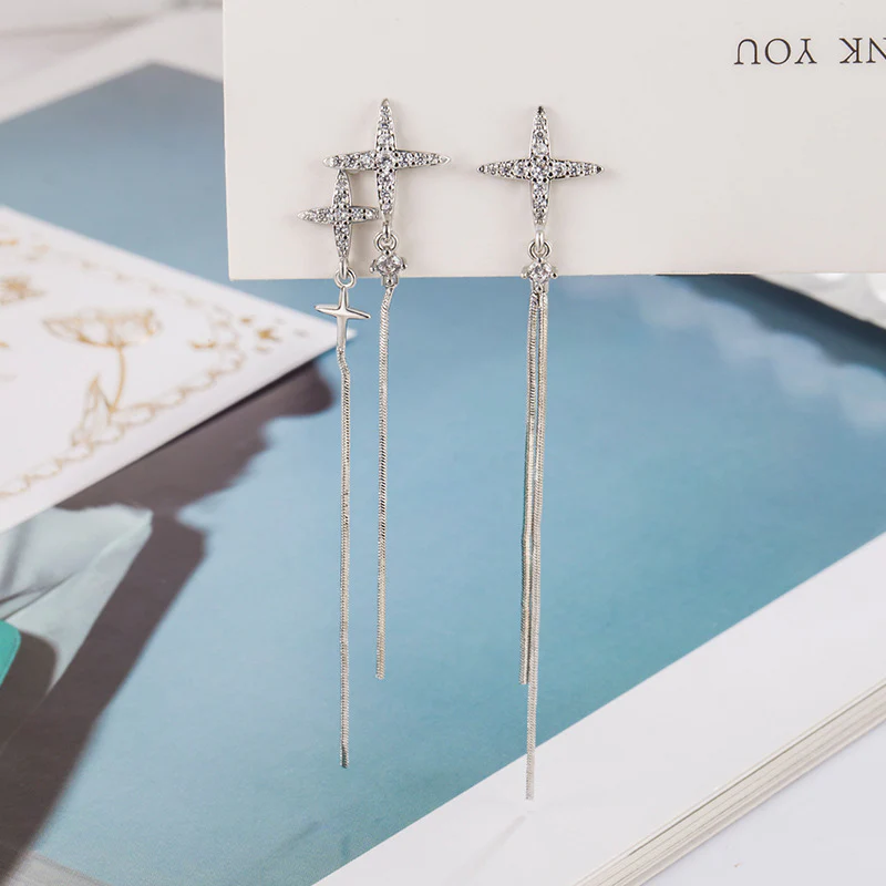 🌸Irregular Cross Star Zircon Tassel Earrings - Image 4