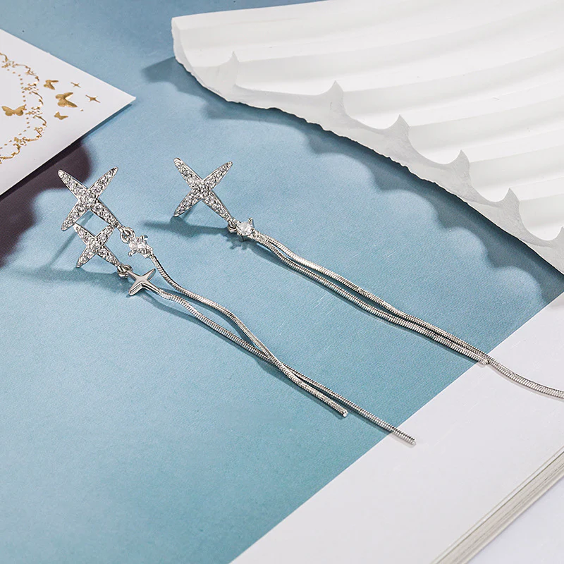 🌸Irregular Cross Star Zircon Tassel Earrings - Image 6