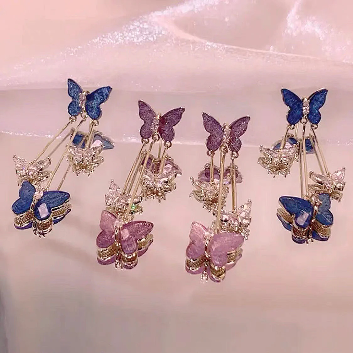 Crystal Butterfly Tassel Earrings - Image 2