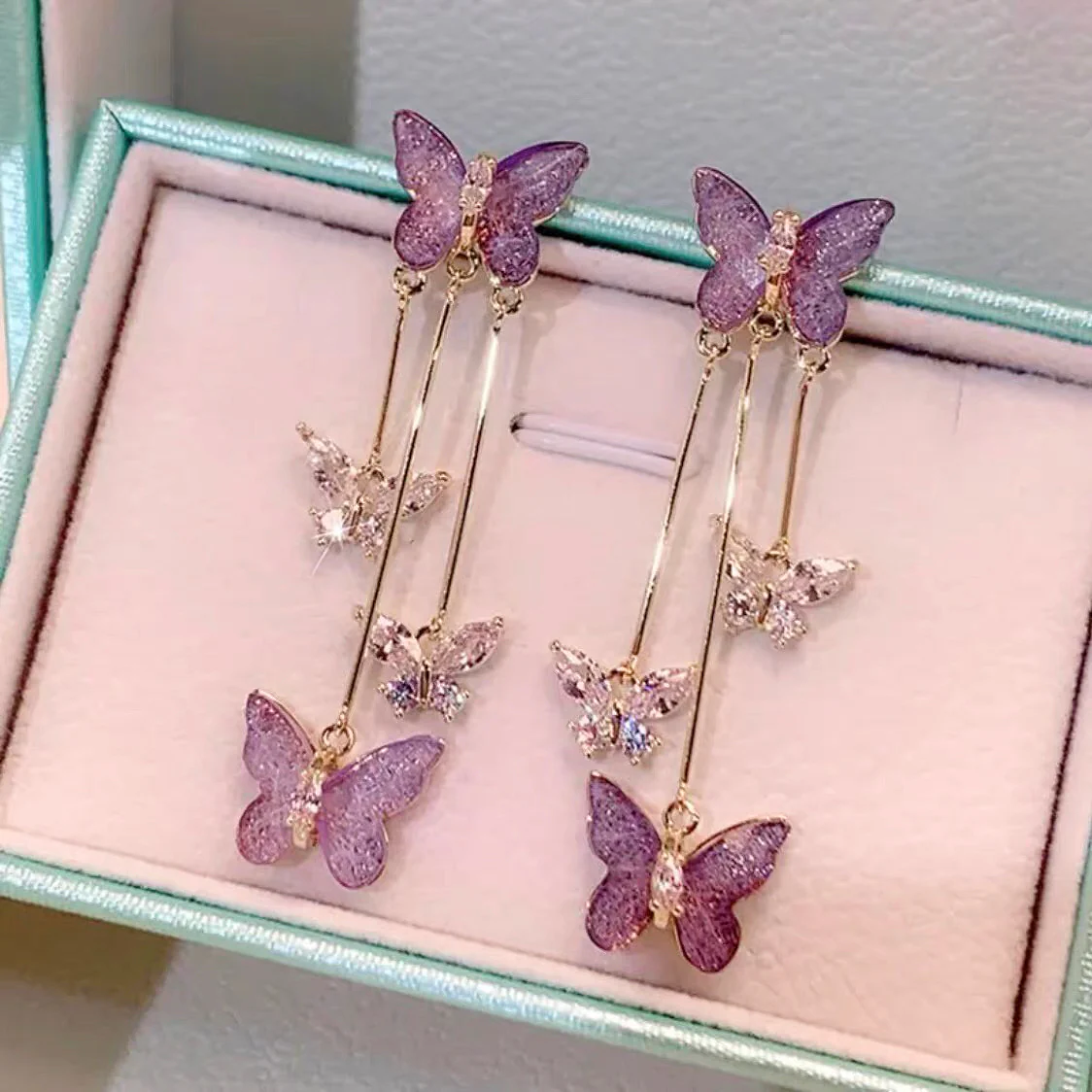 Crystal Butterfly Tassel Earrings - Image 3