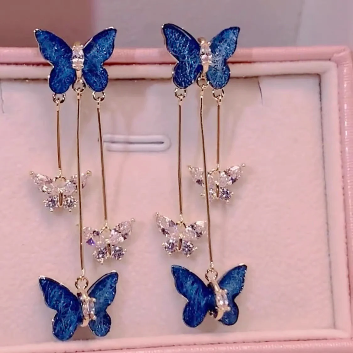 Crystal Butterfly Tassel Earrings - Image 4