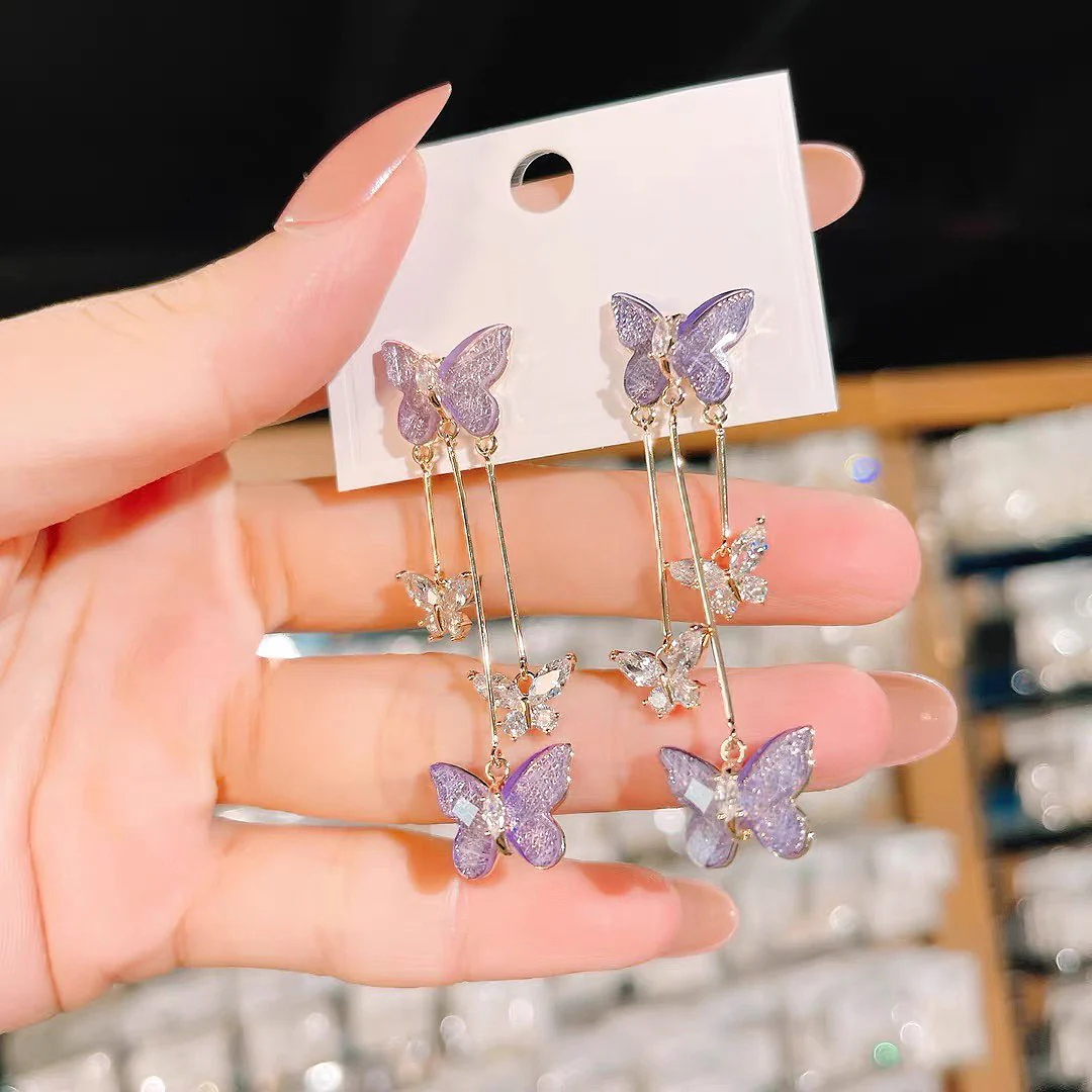 Crystal Butterfly Tassel Earrings - Image 7