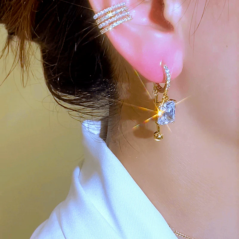 14K Gold-Plated Luxury Crystal Square Earrings - Image 4