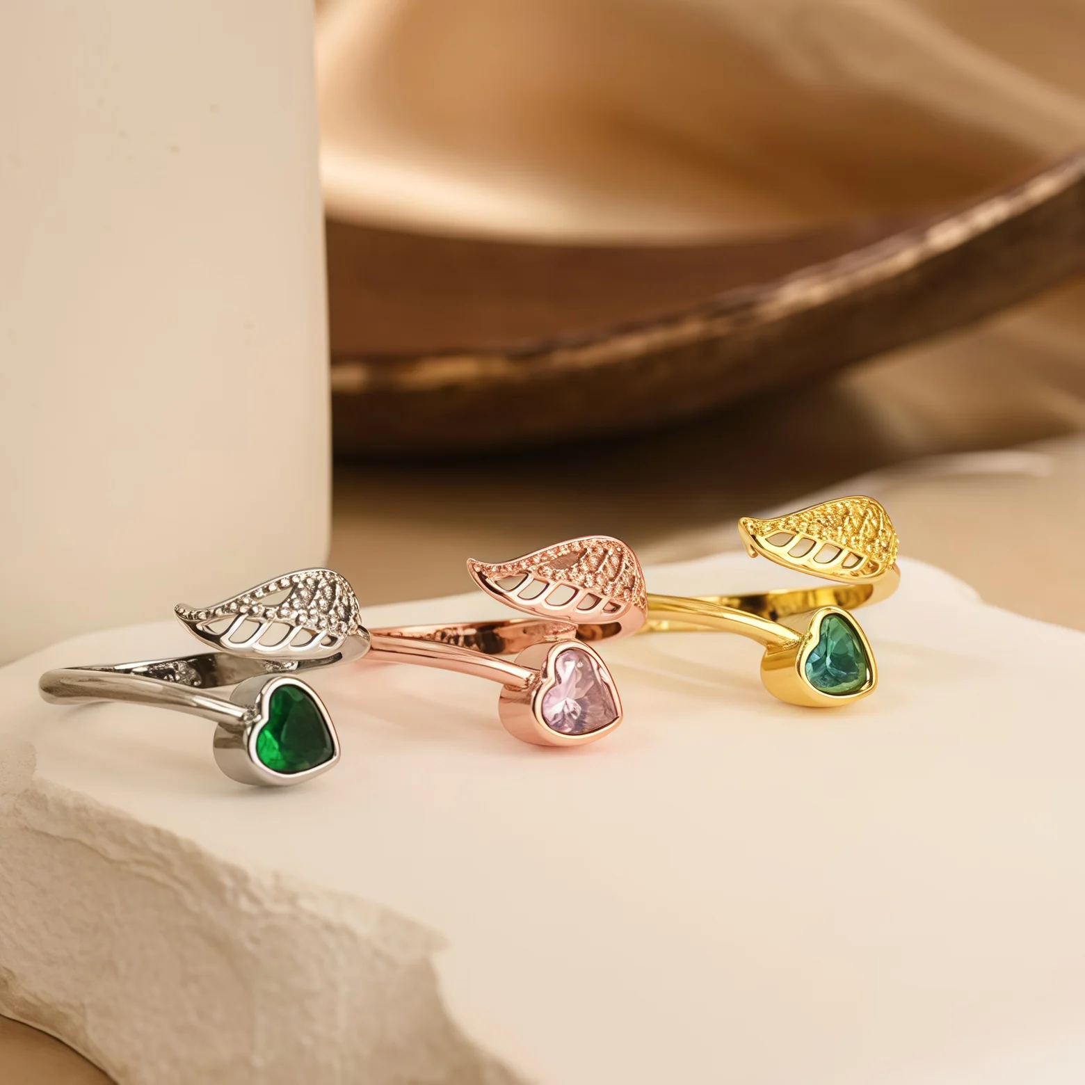 For Memorial - I'm a Wife to a Husband Custom Birthstone Wing Ring - Image 4